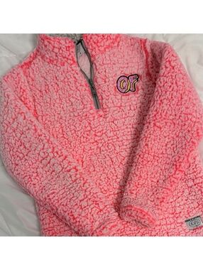 Odd Future Small Hot Coral Pink Sherpa Fluffy Puff 1/4 Jacket Donut